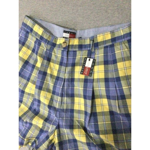 Tommy Hilfiger Pants - Vtg Tommy Hilfiger Plaid Shorts Womens Size 1 Blue Yellow Pleated Cotton Y2K NWT
